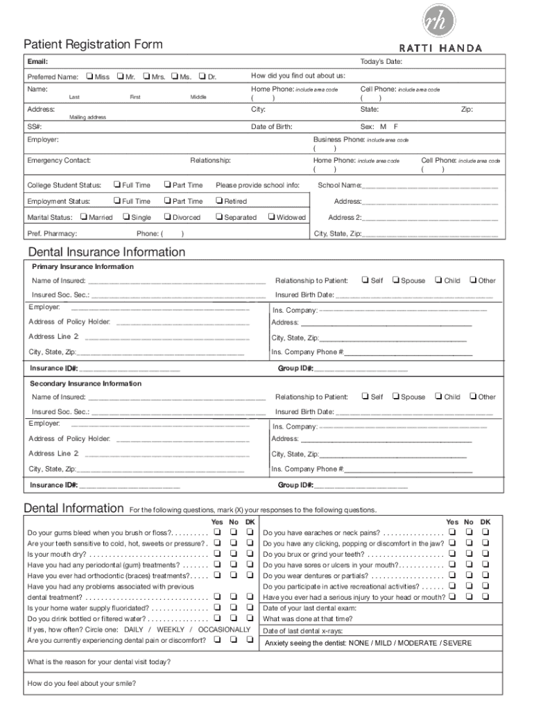 Fillable Online Patient Registration Form (ecw) (First) (MI) Previous