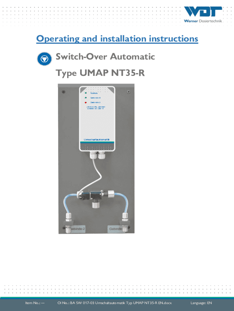 Fillable Online SwitchOver Automatic Type UMAP NT35R Fax Email Print