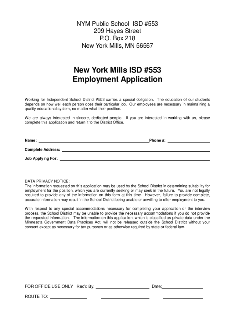 Fillable Online Our Staff New York Mills Public School ISD 553 Fax