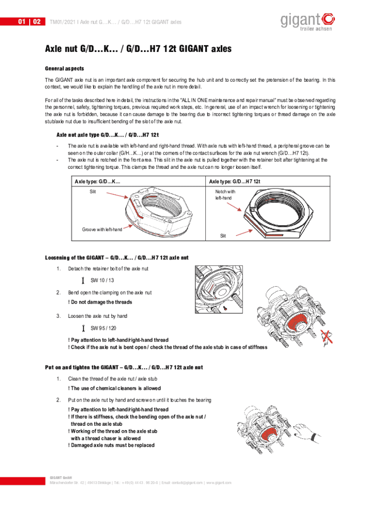Fillable Online Tightening torques for GIGANT axle nuts for axle types