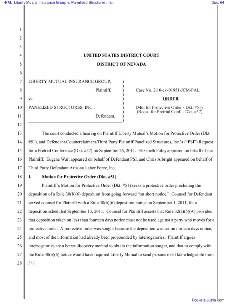 Fillable Online ORDER that Plaintiffs Motion for Protective Order 51 is