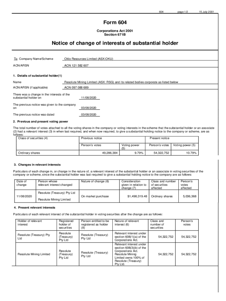 Fillable Online Resolute Mining Limited (ASX RSG) and its related