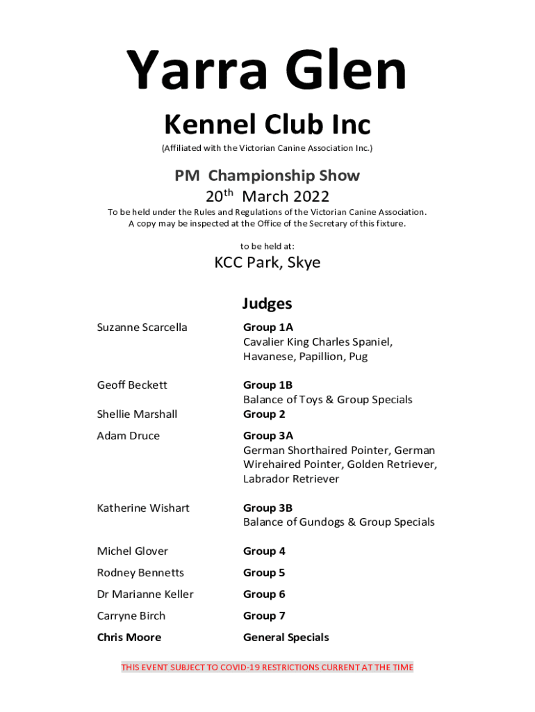 Fillable Online Yarra Glen Kennel Club Inc. Fax Email Print pdfFiller