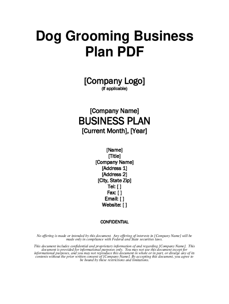 Fillable Online Business Plan Start for a Mobile Dog Grooming Business