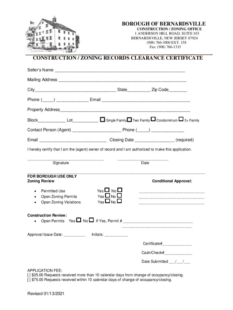 Fillable Online Bernardsville Zoning Department Fax Email Print pdfFiller