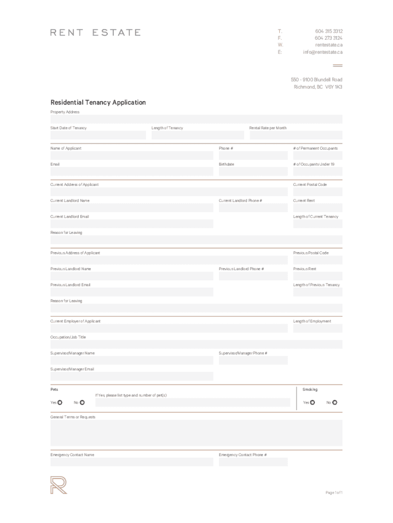 Fillable Online Rent Estate Tenancy Application Form Fax Email Print