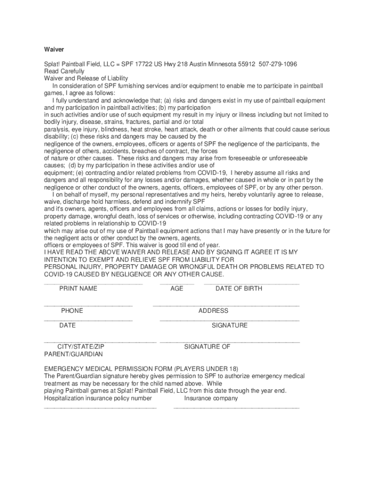 Fillable Online Adventure Valley Paintball Waiver and Release of
