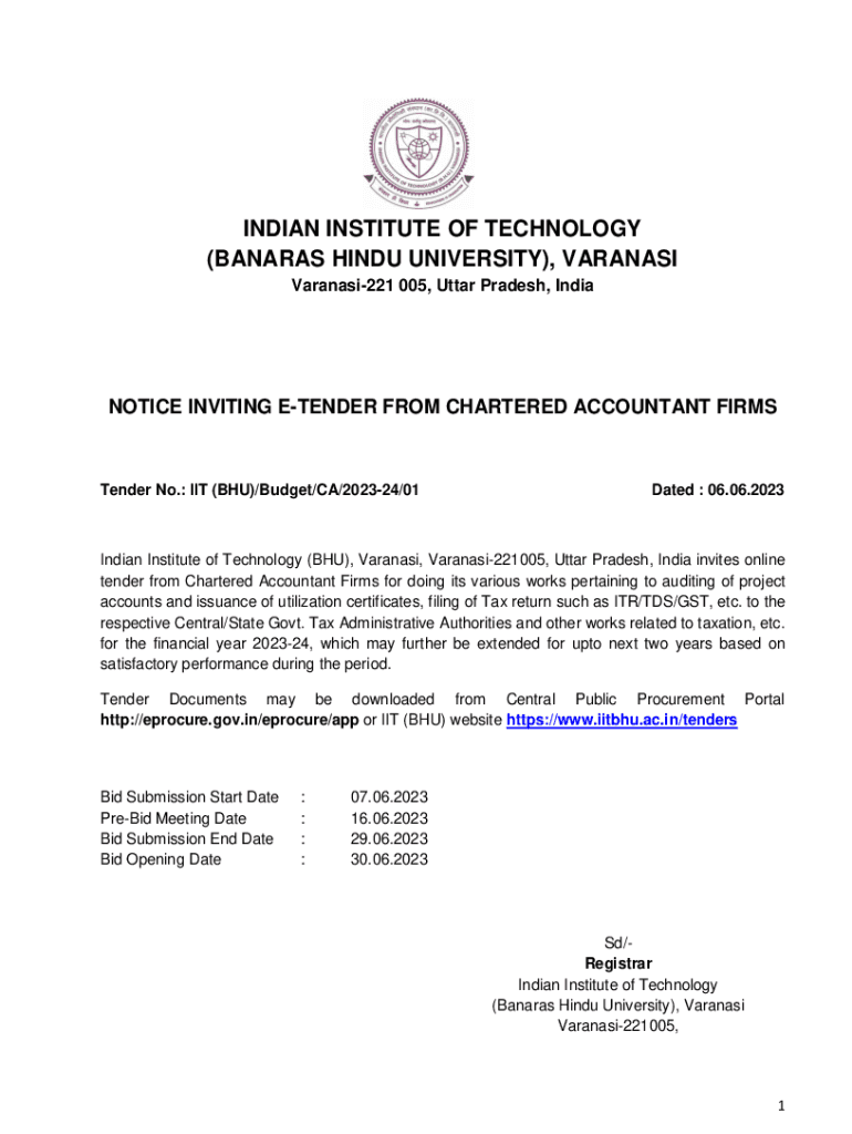 Fillable Online IIT Tender Hiring Of Chartered Accountant Firms For Chartered Accountant Tenders