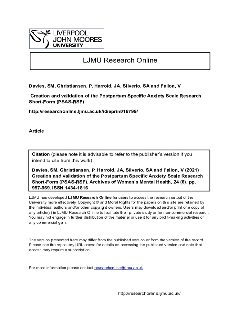 Fillable Online ljmu ac Creation and validation of the