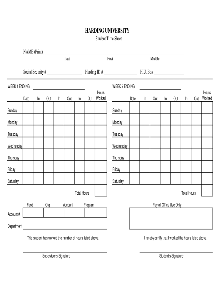 Fillable Online Student Time Sheet Fax Email Print pdfFiller