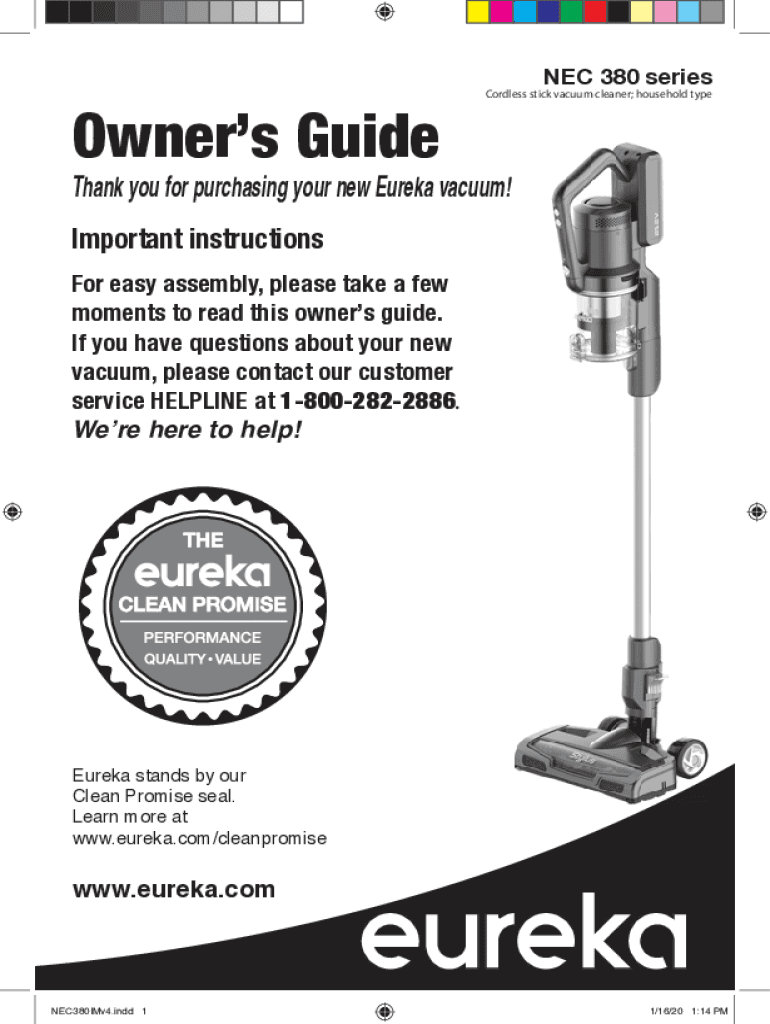 Fillable Online eureka NEC380 Series Stylus Cordless Stick Vacuum