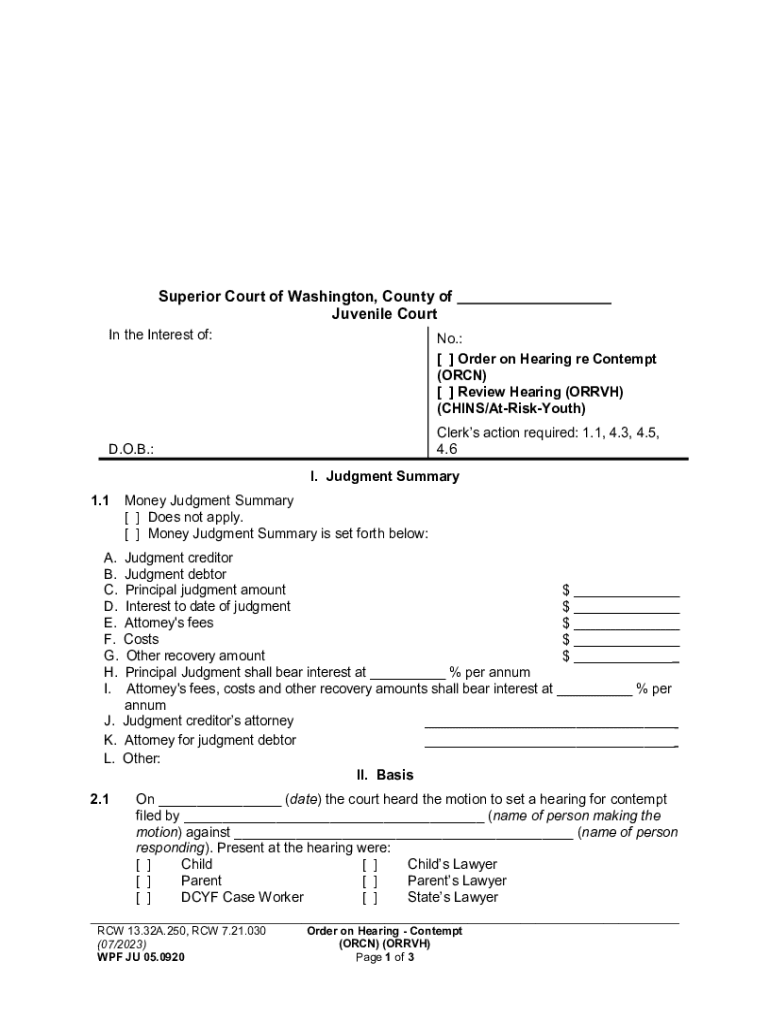 Fillable Online Juvenile CourtOrder on Hearing re Contempt (ORCN