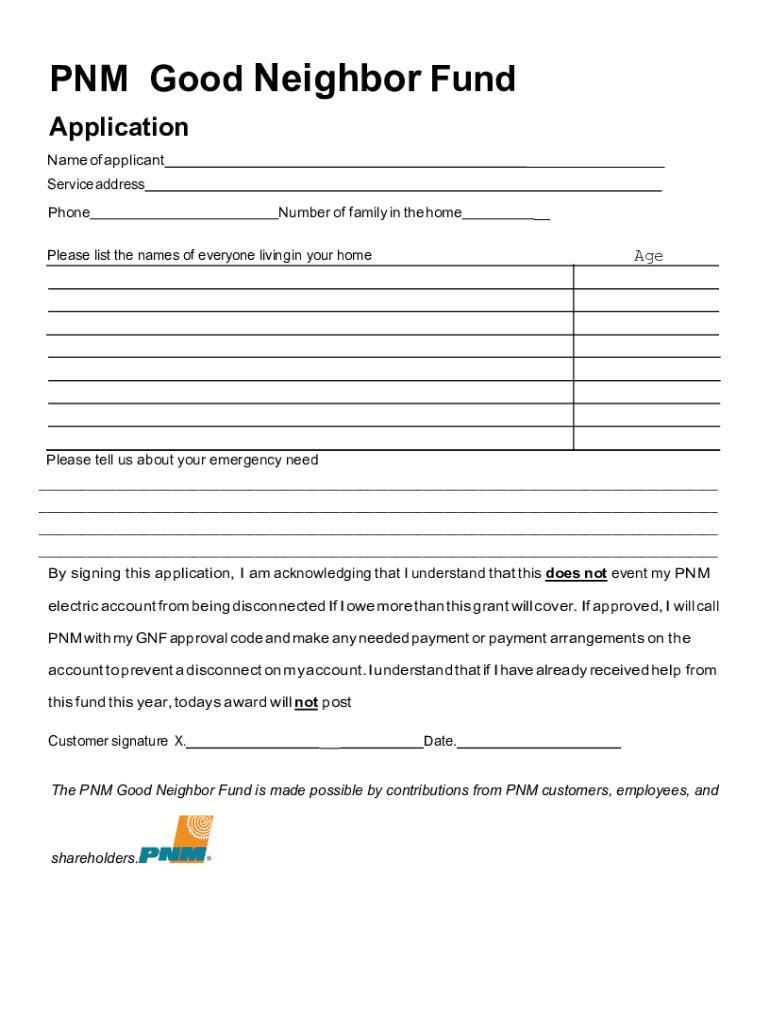 pnm good neighbor fund application online Preview on Page 1