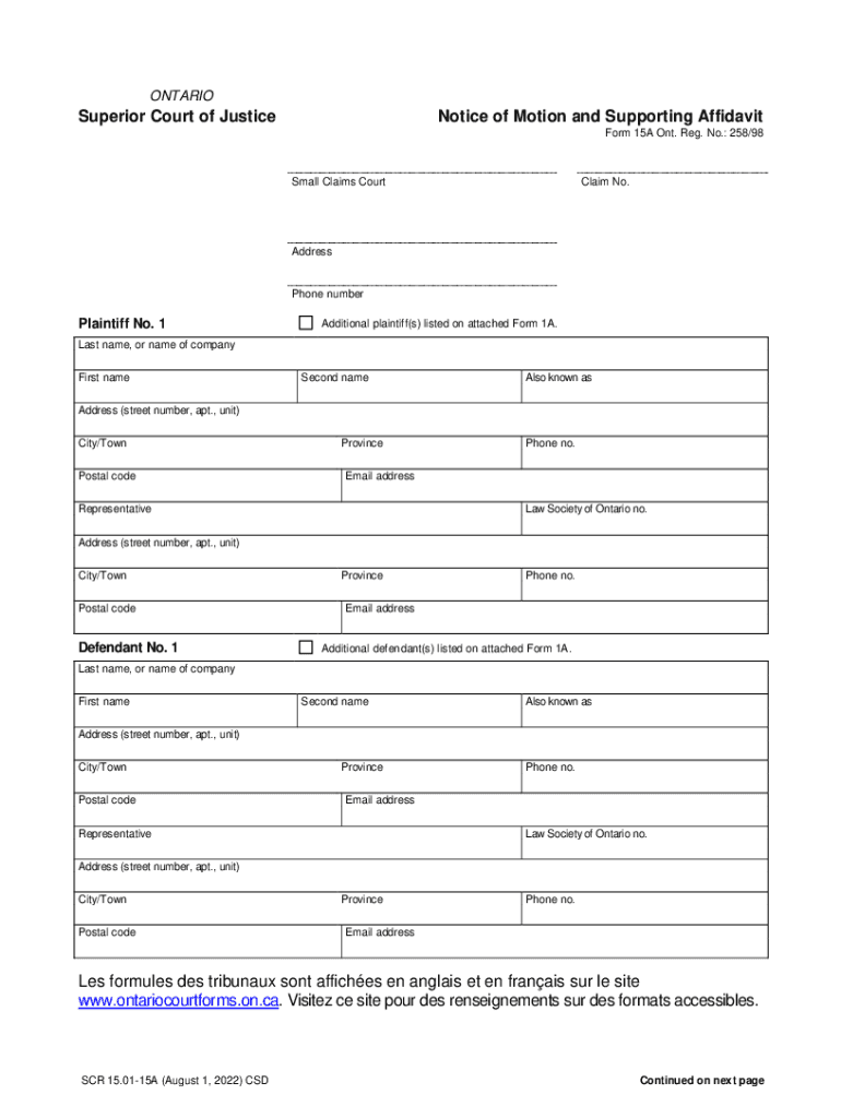 Free fillable Form 20P Ont Reg No : 258 98: Affidavit for Preview on Page 1