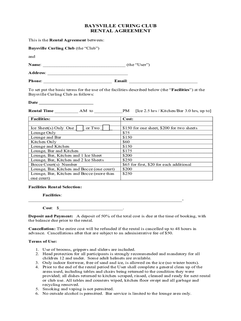 Fillable Online BANQUET ROOM AND ICE RENTAL AGREEMENT Fax Email Print