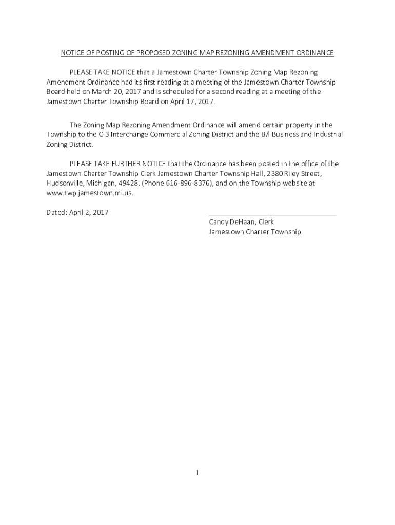 Fillable Online twp jamestown mi notice of posting of proposed zoning