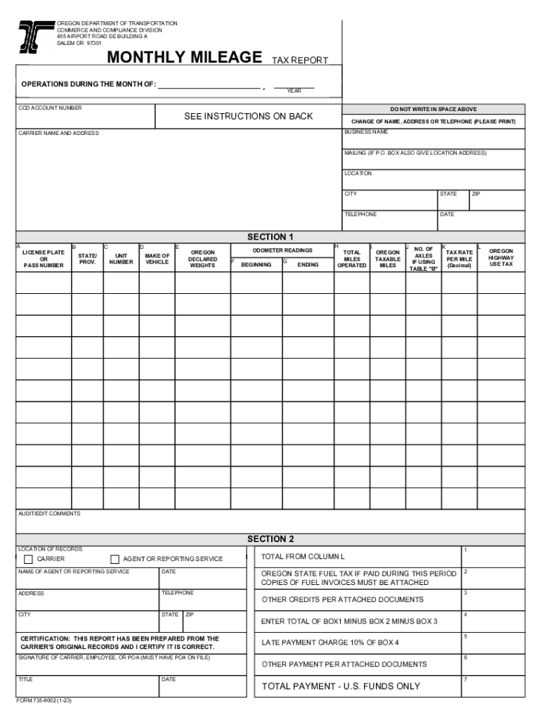 MONTHLY MILEAGE TAX REPORT Preview on Page 1