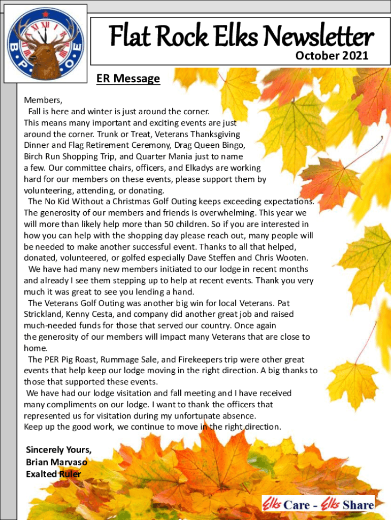 Fillable Online Flat Rock Michigan Elks Lodge 1731 Fax Email Print