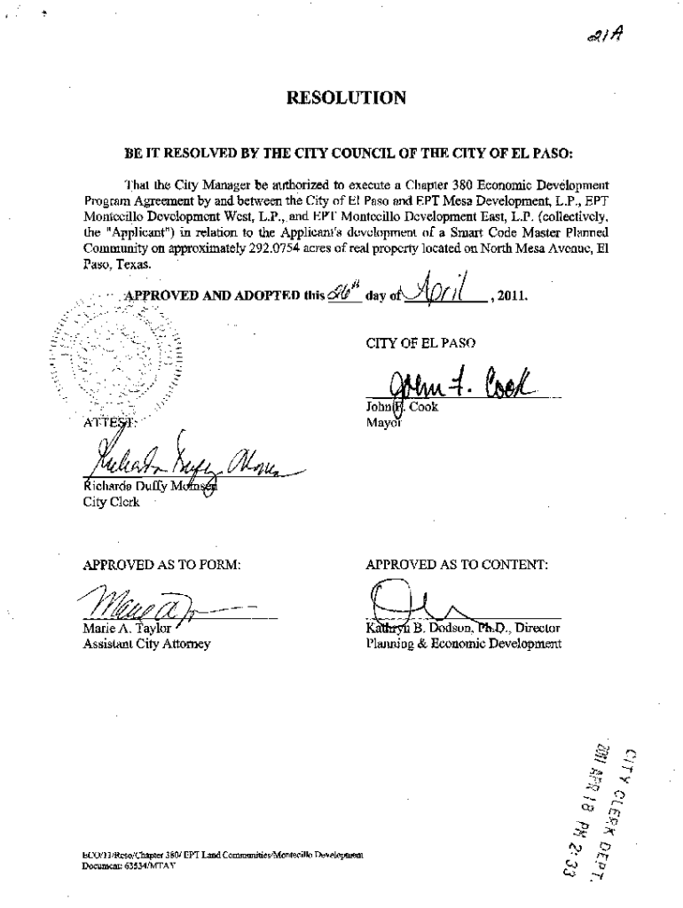 Fillable Online RESOLUTION NO. WHEREAS, economic development ... Fax ...