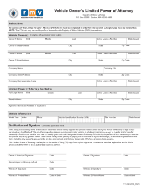 Vehicle Owner’s Limited Power of Attorney