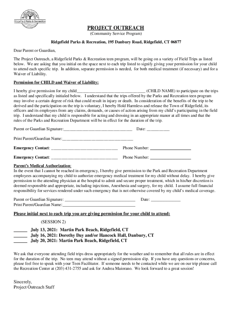 Fillable Online 2021 Blanket Permission FormProject Outreach Session 2