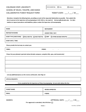 Fillable Online music colostate Collab Pianist Request Form Fax Email ...