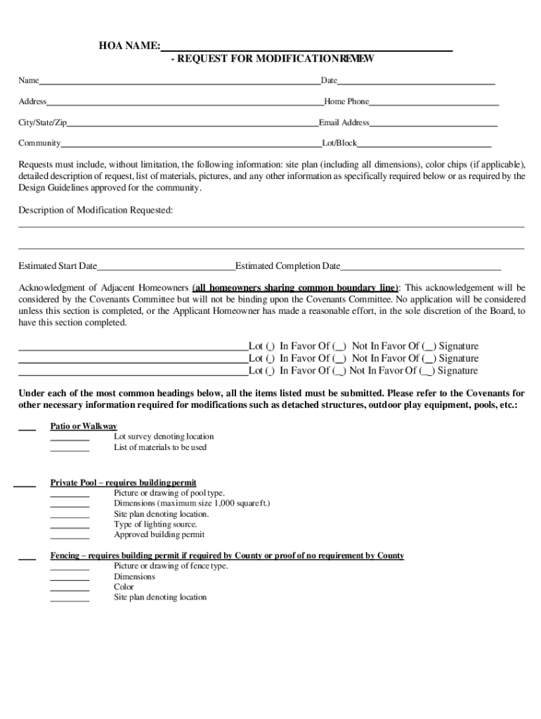 Fillable Online REQUEST FOR MODIFICATION REVIEW Lot ( ) In Favor Of ...