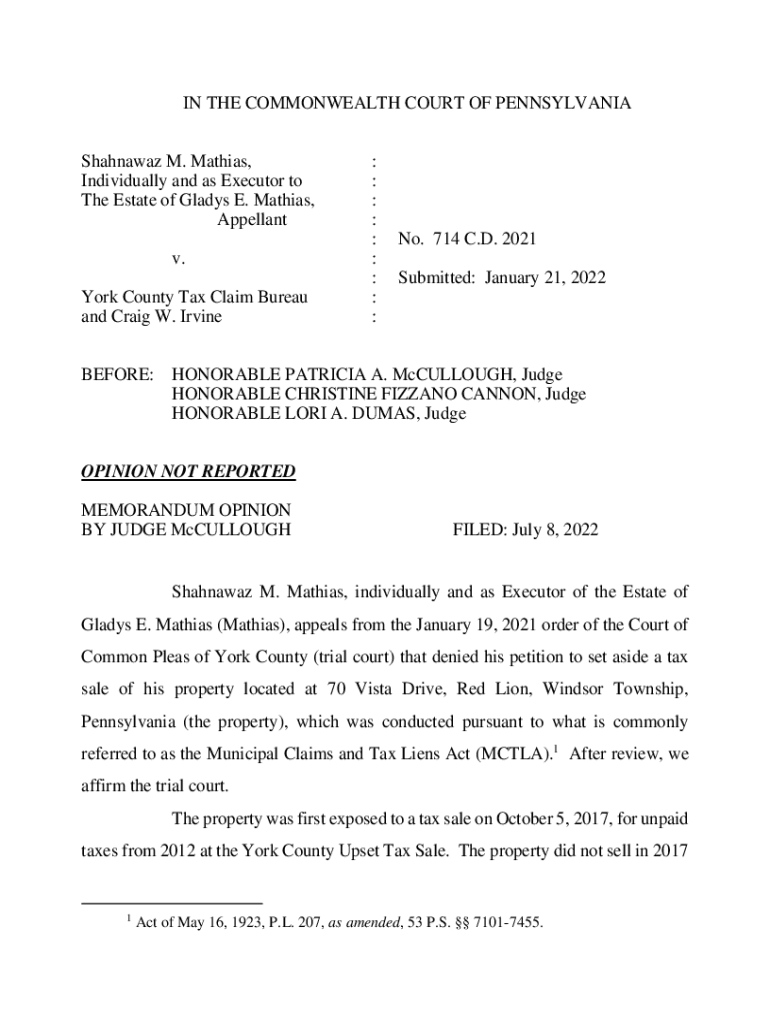 Fillable Online Mathias v. York County Tax Claim BureauThe Legal