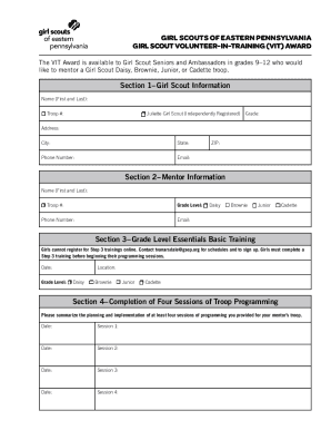 Fillable Online Volunteer In Training Form. The VIT Award is available ...
