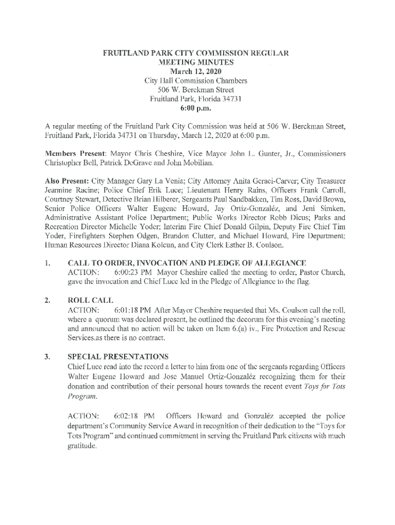 Fillable Online Mayor and CommissionersCity of Fruitland Park Florida