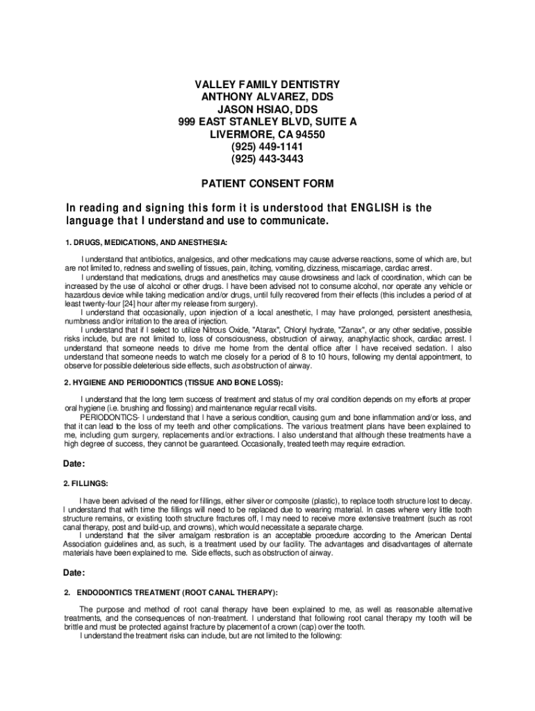 Fillable Online Jason Hsiao, DDS Valley Family Dentistry, 999 E