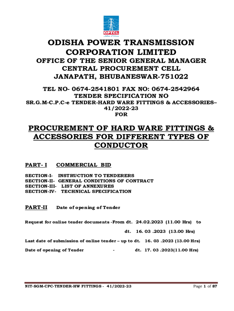 Fillable Online Tender Specification Fax Email Print pdfFiller