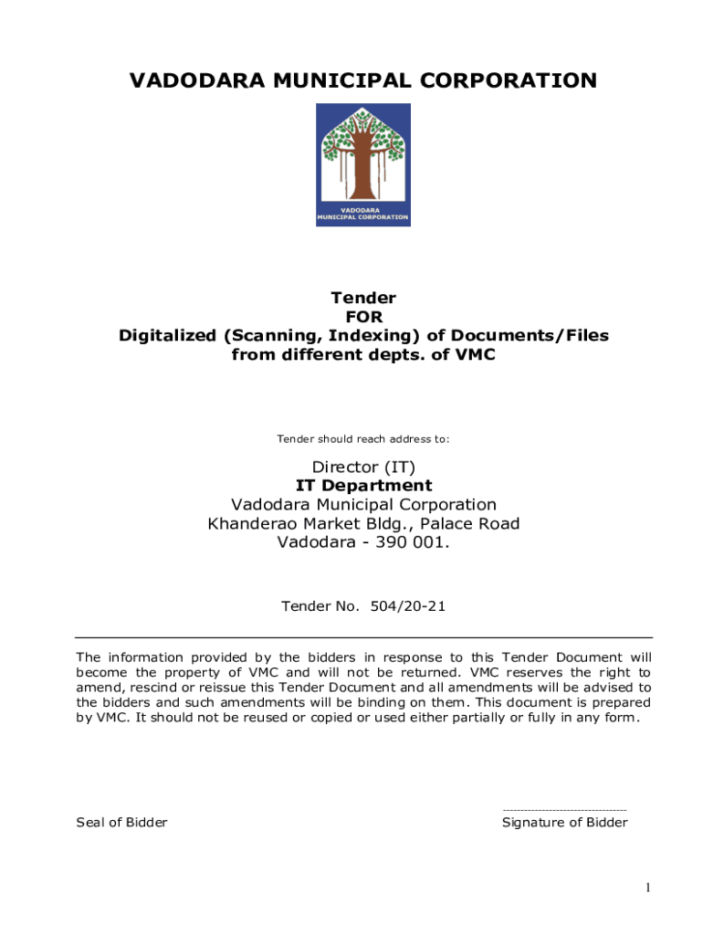 Fillable Online Tender FOR Digitalized (Scanning, Indexing) of Fax