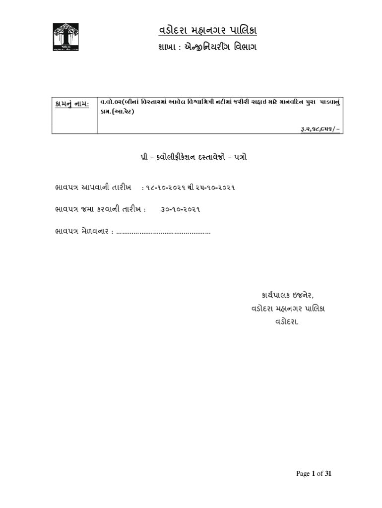 Fillable online 01 w 02 man power for vishwamitri river cleaning doc