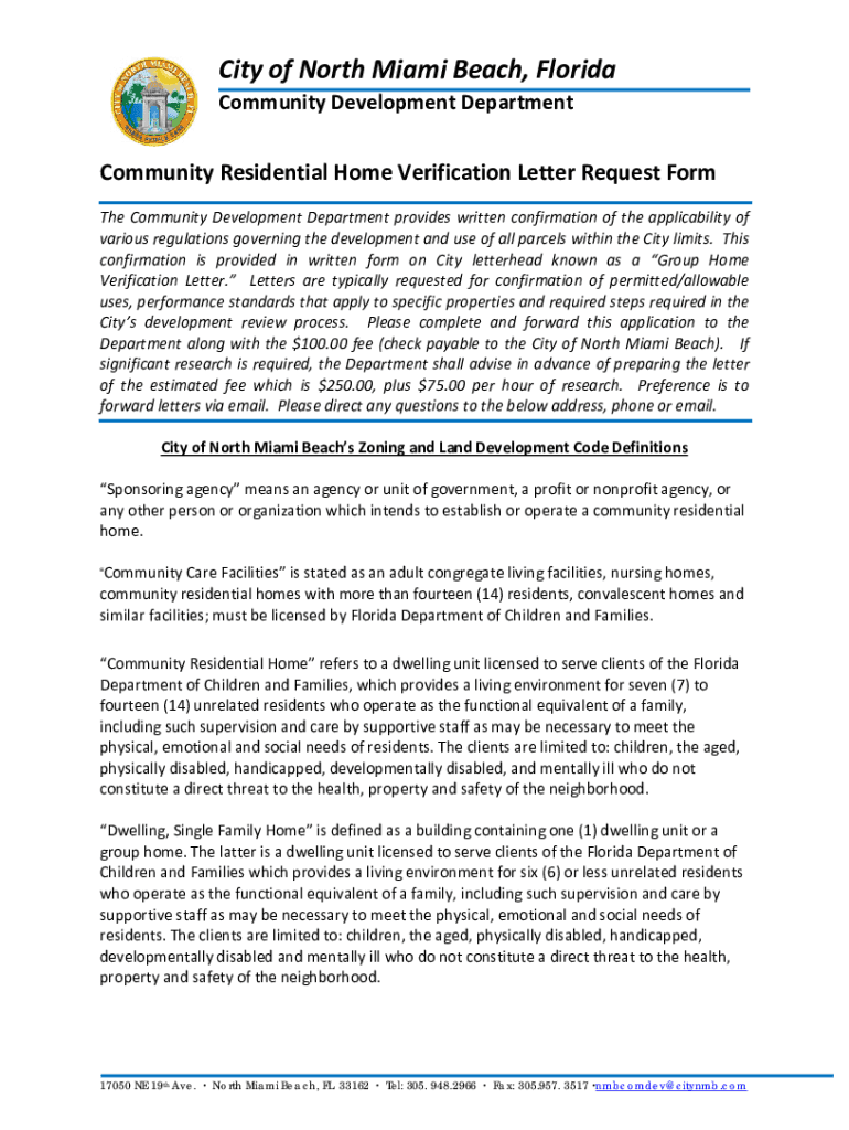Fillable Online Community Residential Home Verification Letter Request