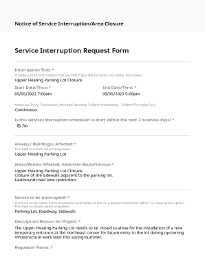 Fillable Online Notice of Service Interruption/Area Closure ... Fax ...