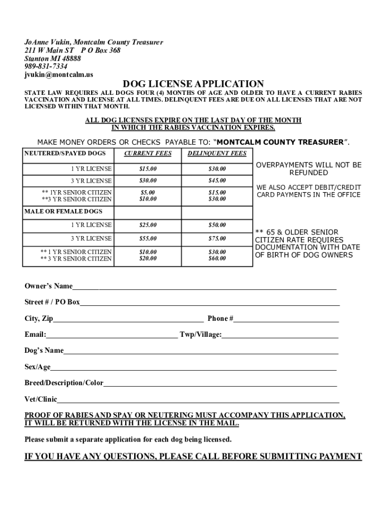 Montcalm County Dog License - Fill Online, Printable Preview on Page 1