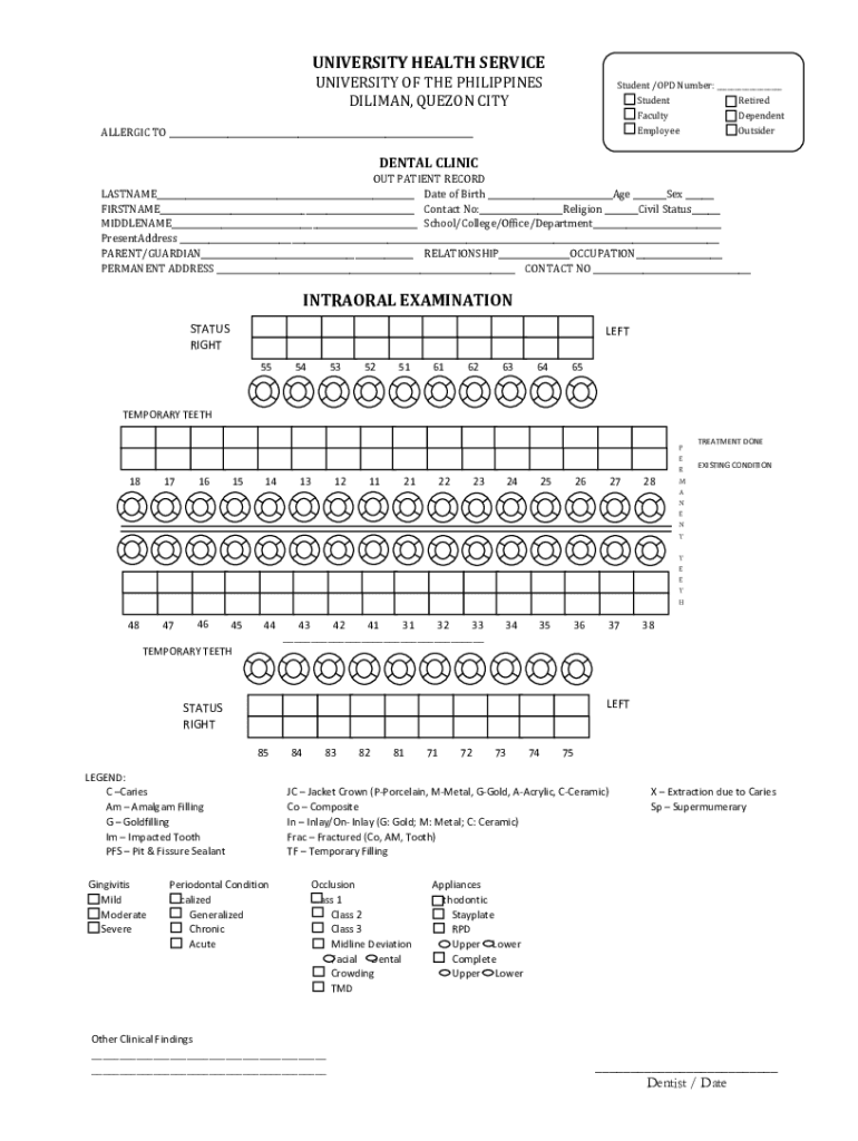 UNIVERSITY HEALTH SERVICE INTRAORAL EXAMINATION Preview on Page 1