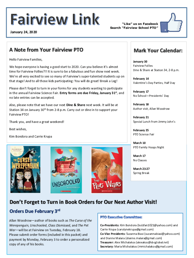 Fillable Online A Note from Your Fairview PTO Don't to Turn in