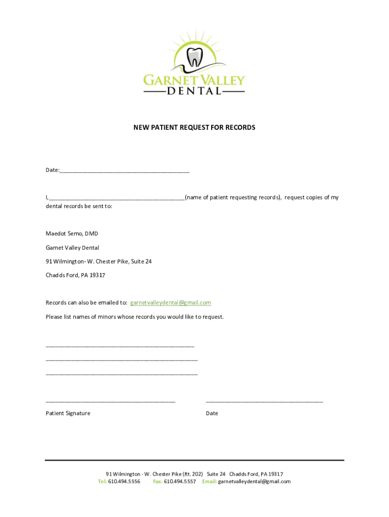 Fillable Online Valley DentalNew Patient Forms in Chadds Ford