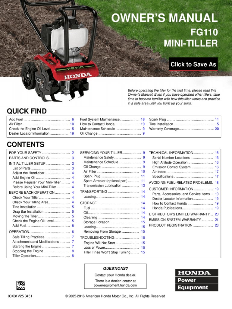 Fillable Online FG110 Tiller Starting and Stopping The Engine YouTube