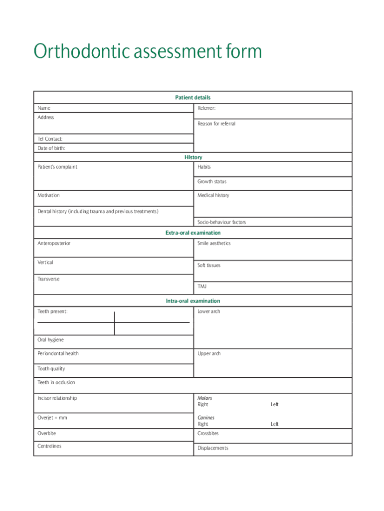 Fillable Online Orthodontic assessment form Learning Link Fax Email Print pdfFiller
