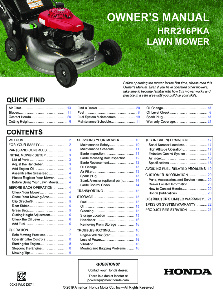 Fillable Online Honda hrr216k9vkaa service manual Fax Email Print