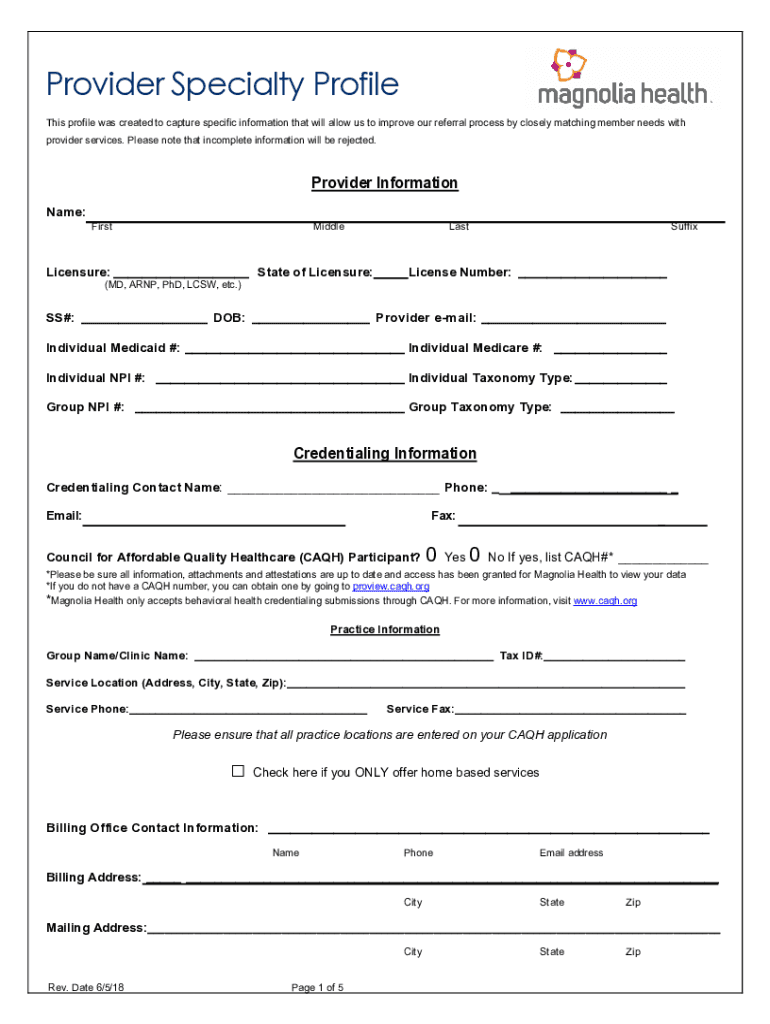 Fillable Online Behavioral HealthProvider Specialty Profile. Provider