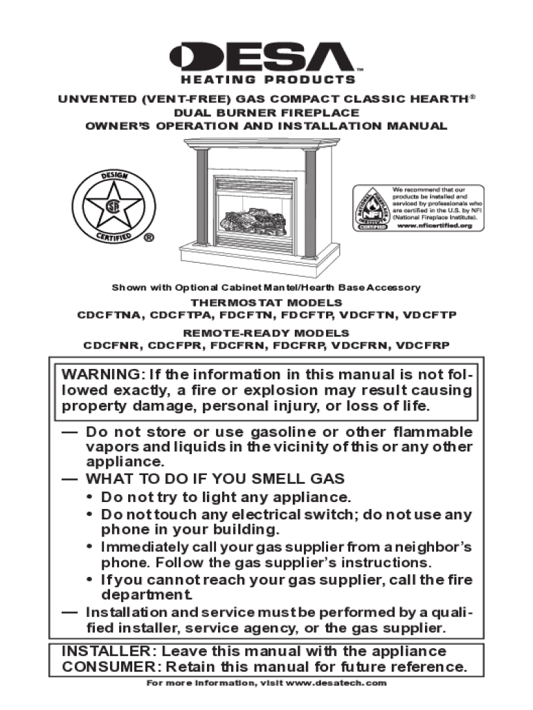 Fillable Online FDCFTP fireplace is a ventfree fireplace in Propane