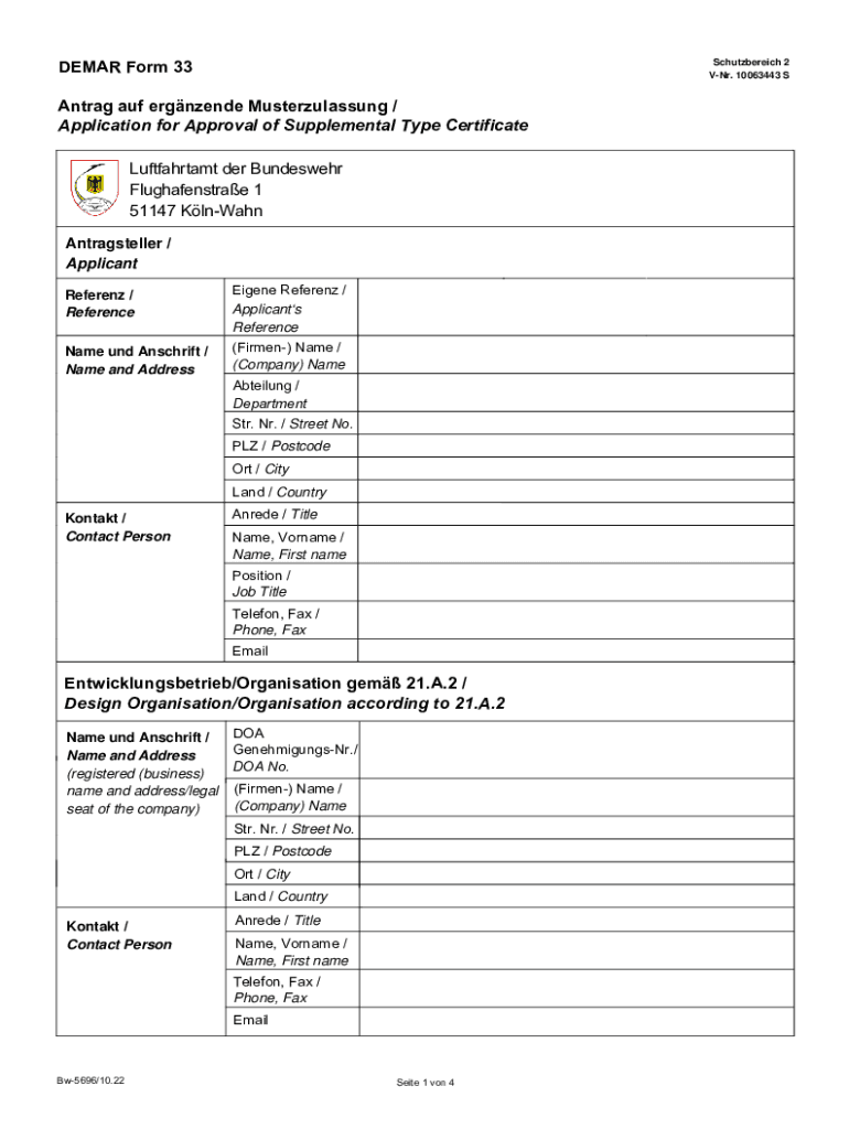 DEMAR Form 33 - Antrag auf ergnzende Musterzulassung Preview on Page 1