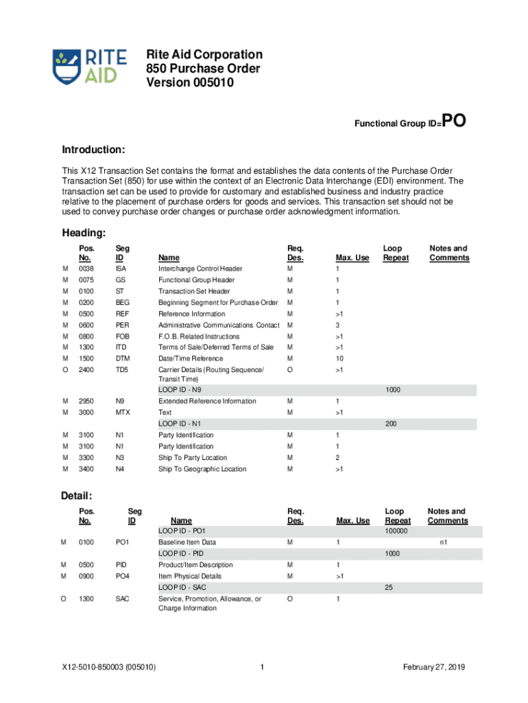 Fillable Online Rite Aid CorporationPurchase Order. Purchase Order Fax
