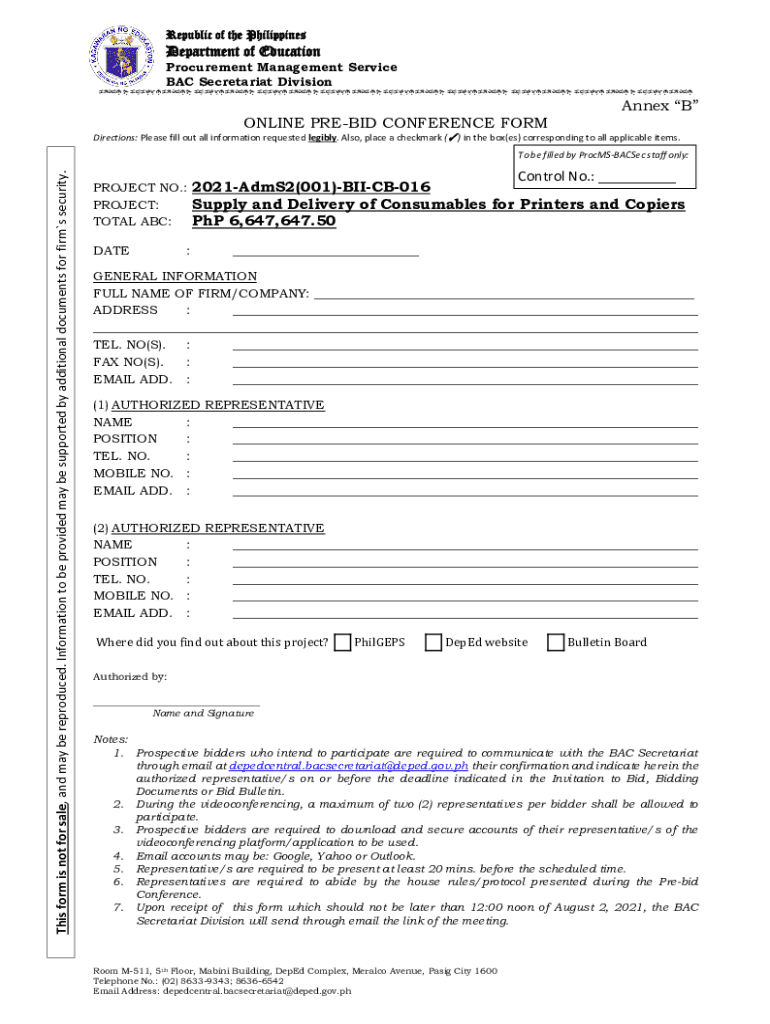 Fillable Online Supply and Delivery of Consumables for Printers and