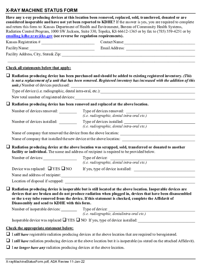 Fillable Online Xray machine status form.docx Fax Email Print pdfFiller