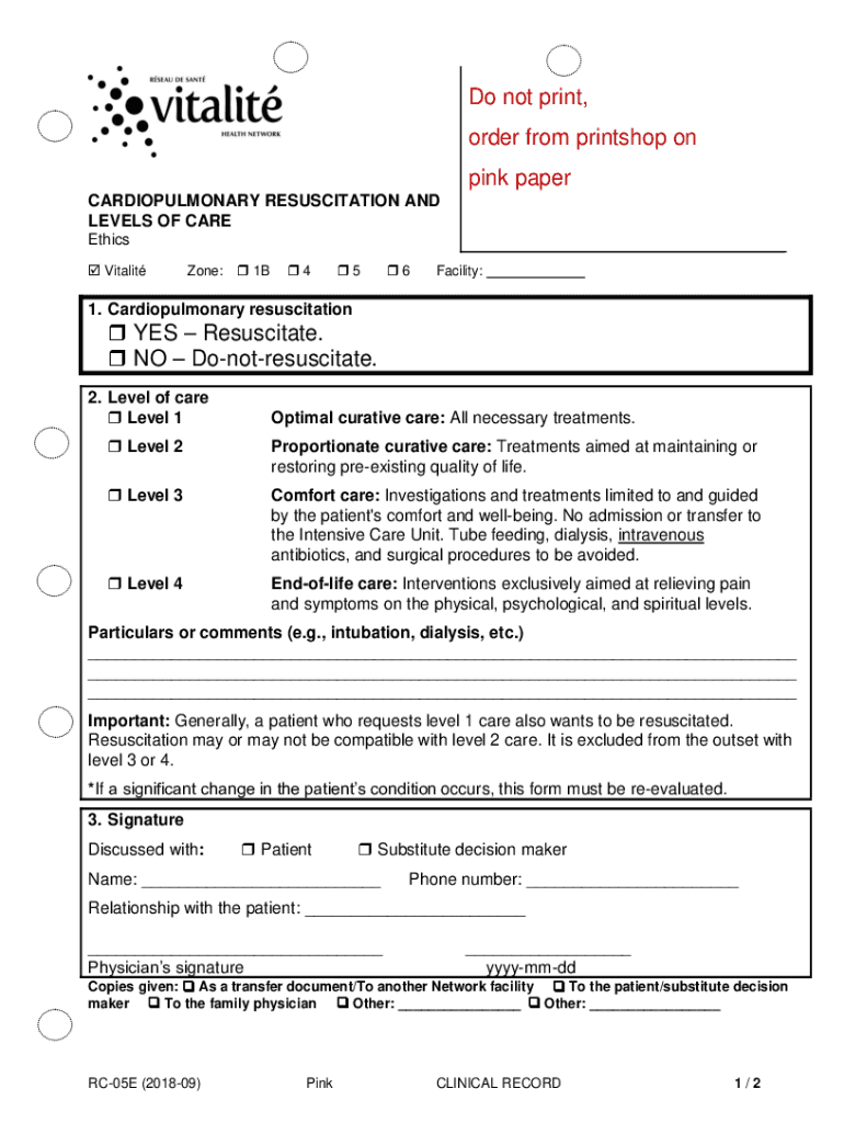 Fillable Online Do not resuscitate (DNR) forms and CPR decisions Fax